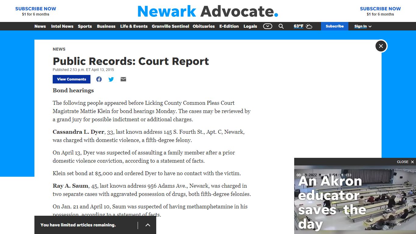 Public Records: Court Report - newarkadvocate.com